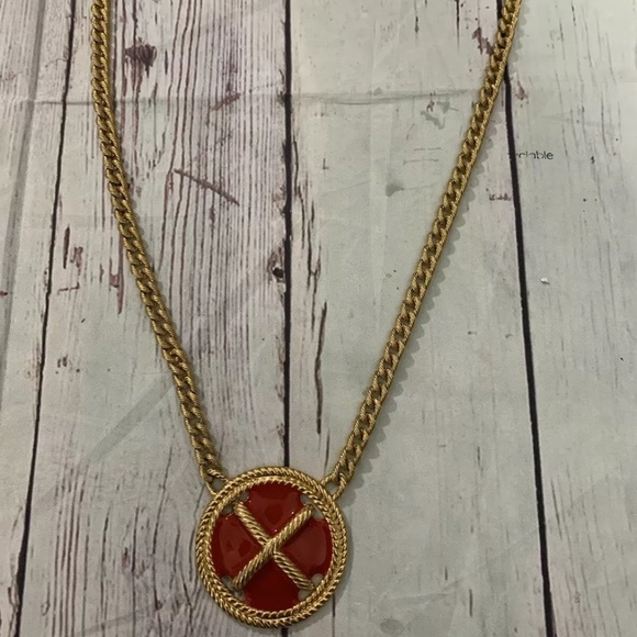 Napier Jewelry - Napier Gold Tone Chain W/ Large Red Enamel Pendant